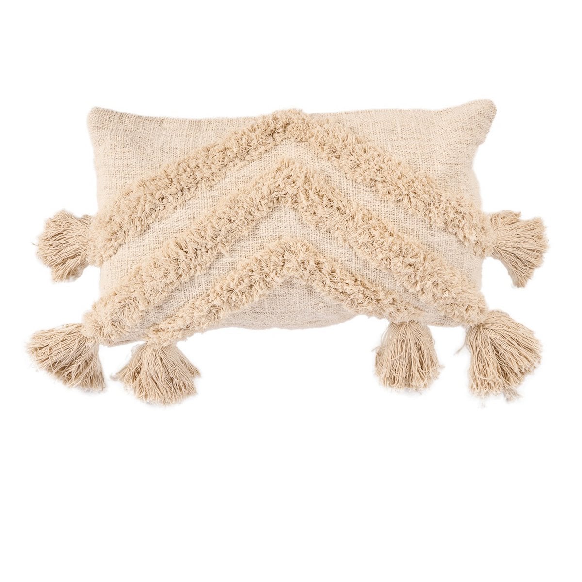 Housse de coussin à pompons Nomad – Crème – 35×60cm | Bazar Bizar