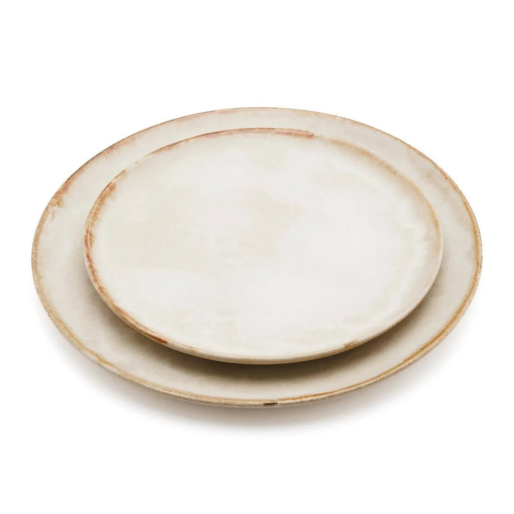 Assiette à salade en grès Cascais – Blanc Bord Marron | Bazar Bizar
