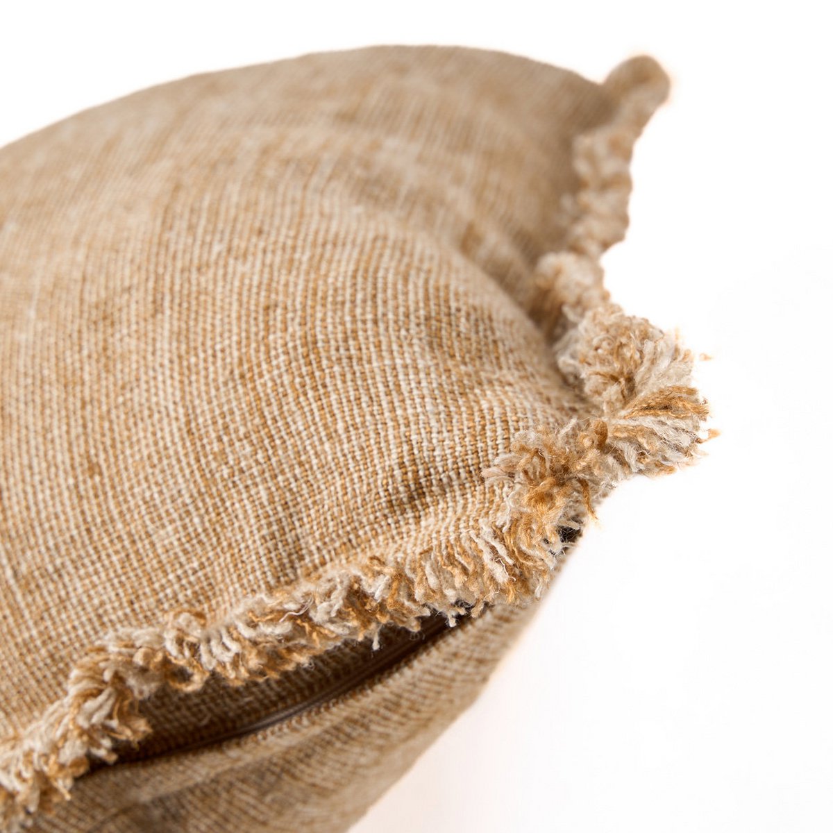 Housse de coussin en lin à franges Sahara – Marron Naturel – 50×50cm | Bazar Bizar