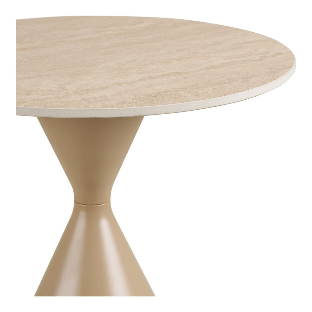 Table d'Appoint Annecy - Plateau Céramique Travertin & Pied Acier Sable, Ø50x56 cm
