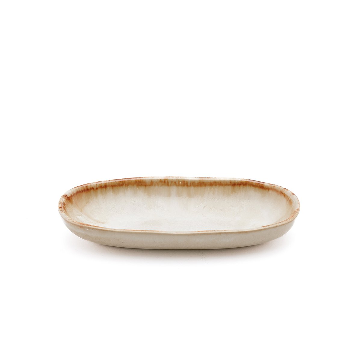 Assiette ovale en grès Cascais – Blanc Nacré Bord Ambré – S | Bazar Bizar