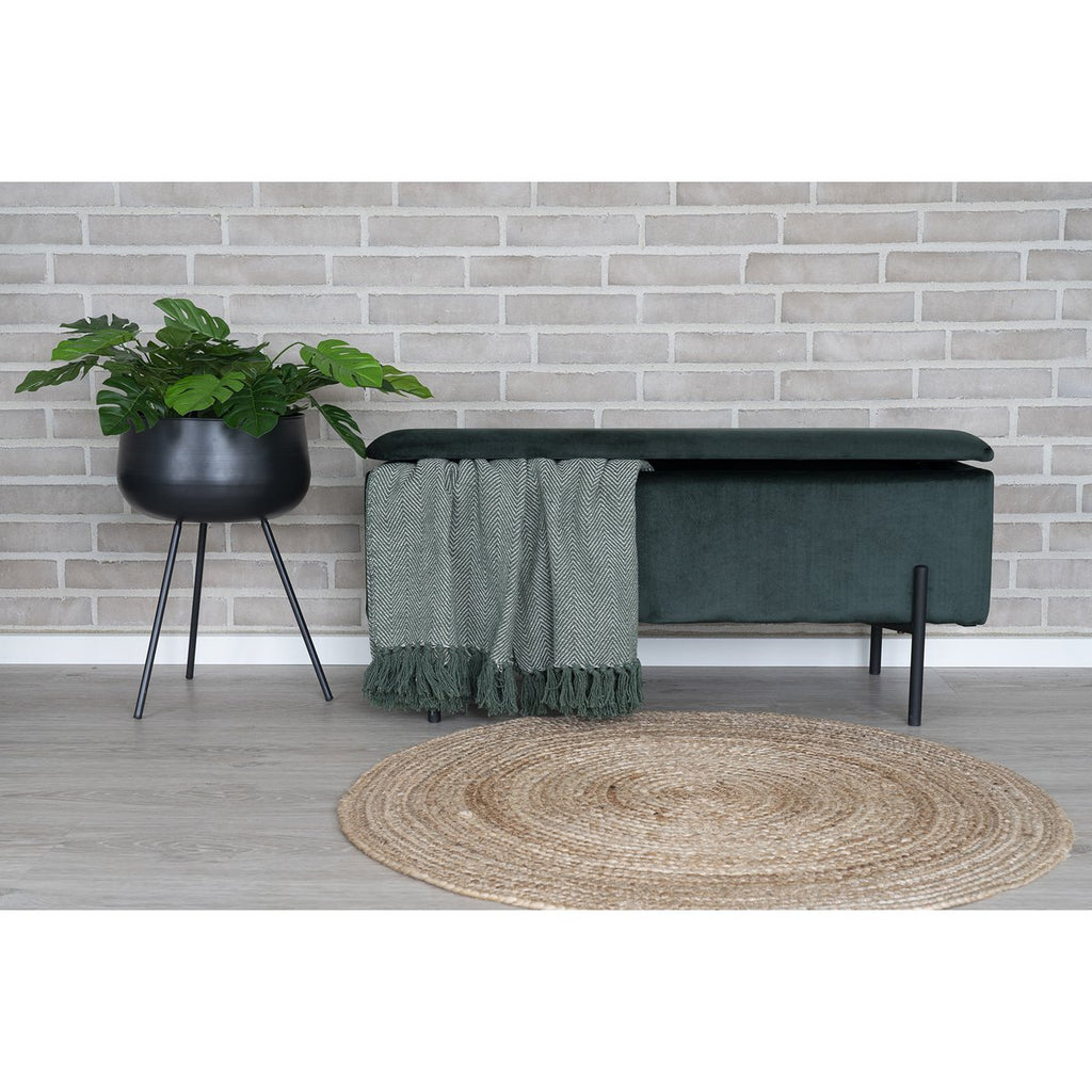 Banc coffre Watford – Velours vert & pieds métal noir