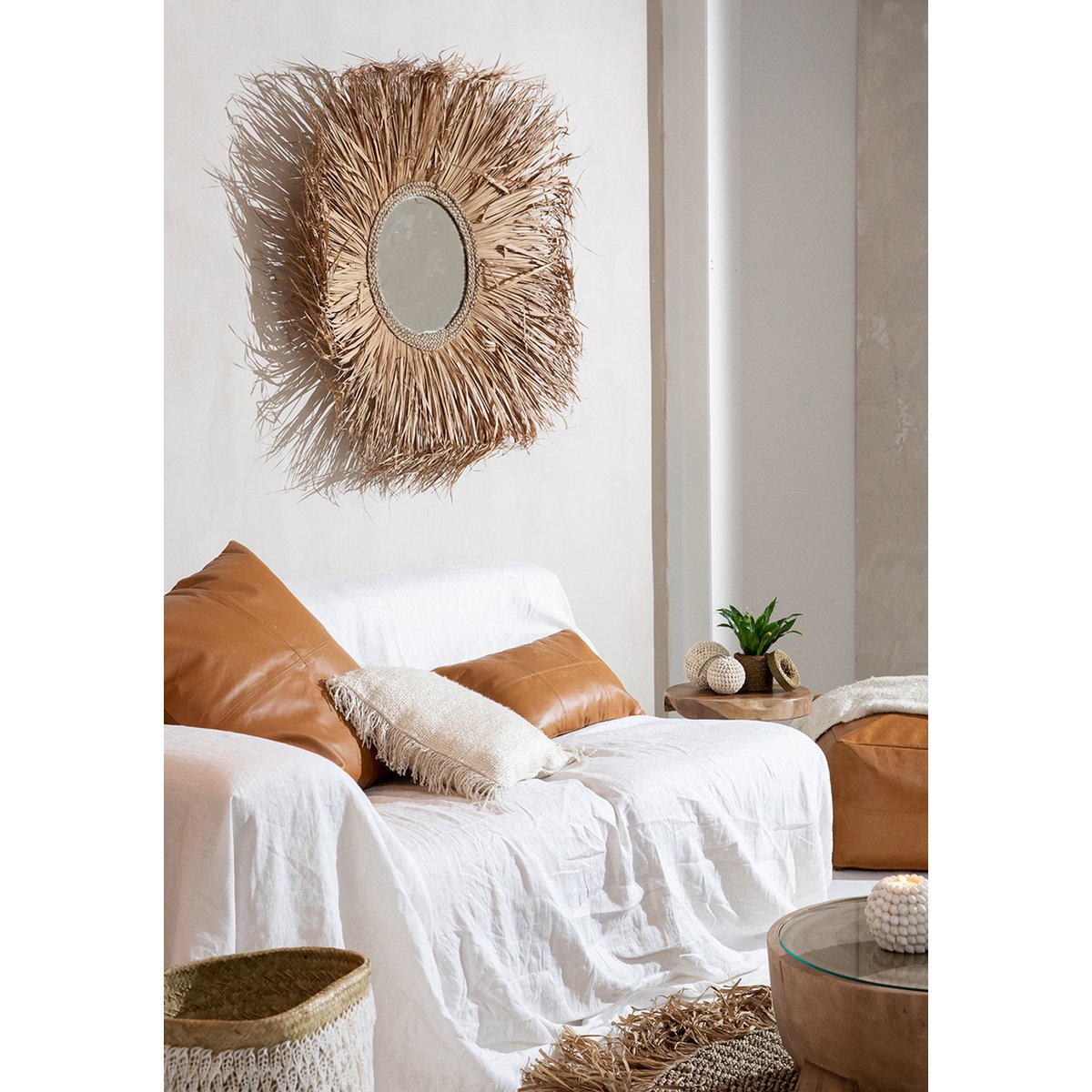 Housse de Coussin en Cuir à Quatre Panneaux - Camel - 60x60