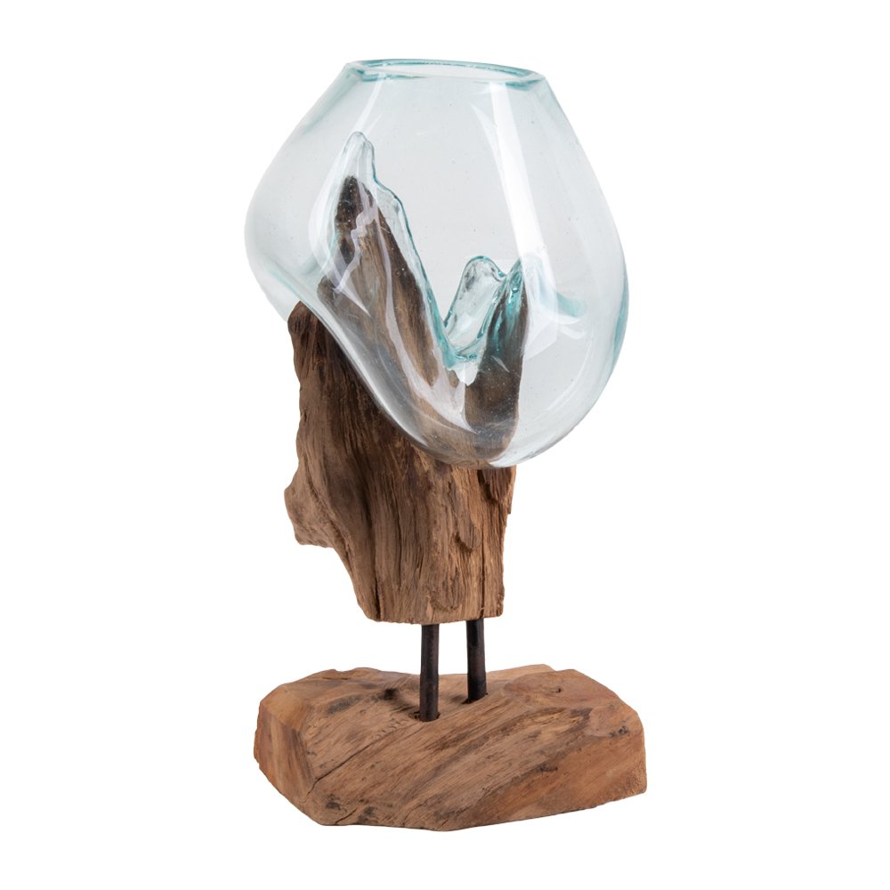 Terrarium goutte San Marino – Teck & verre naturel H25 cm