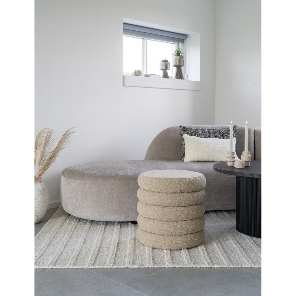 Pouf Brooklyn avec Rangement - Bouclé Beige, Ø44x44 cm