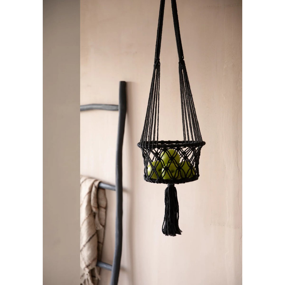 Suspension pour plantes en macramé coton – Noir – M | Bazar Bizar