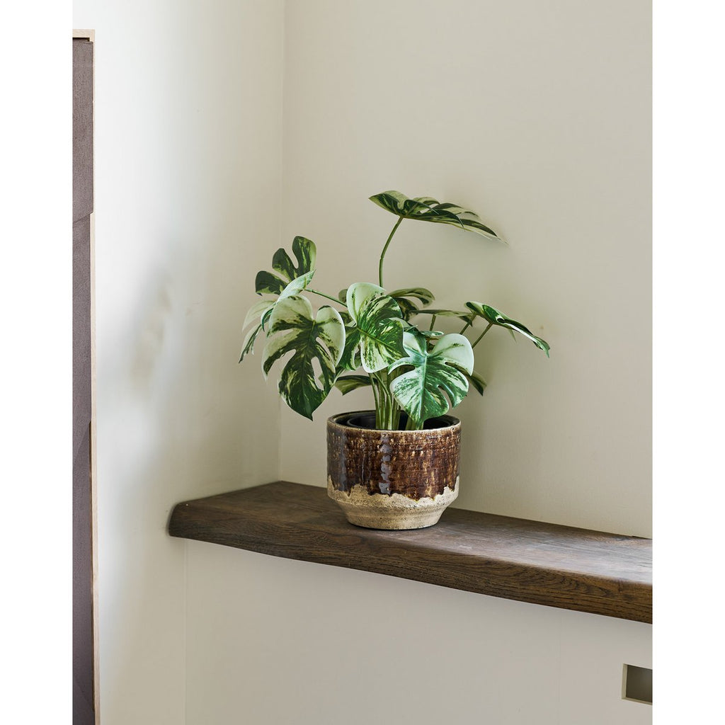 Pot de fleurs en céramique marron Ø 16,5 × H 12,5 cm