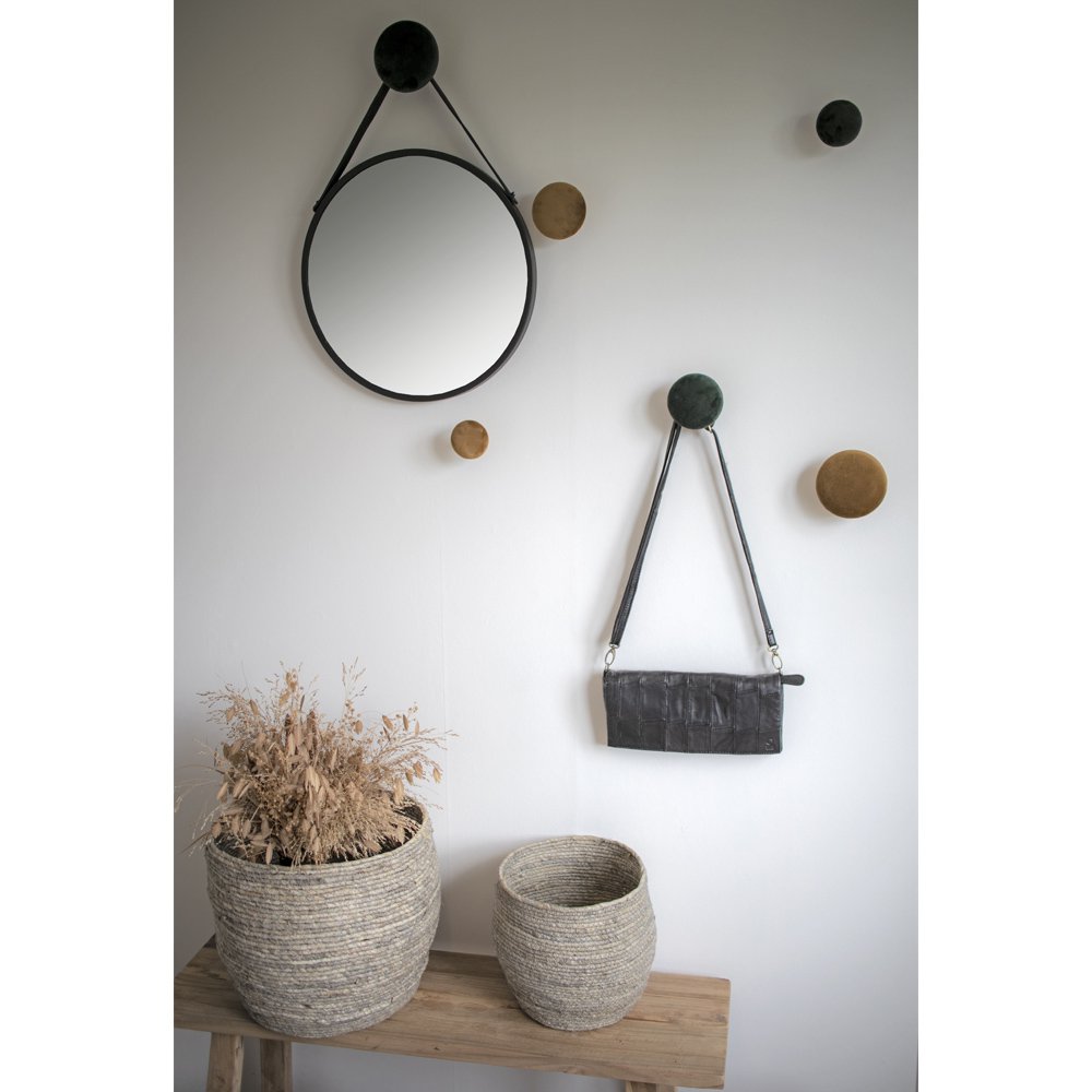 Miroir Trapani - Noir, Acier, Cuir Artificiel, Ø38cm