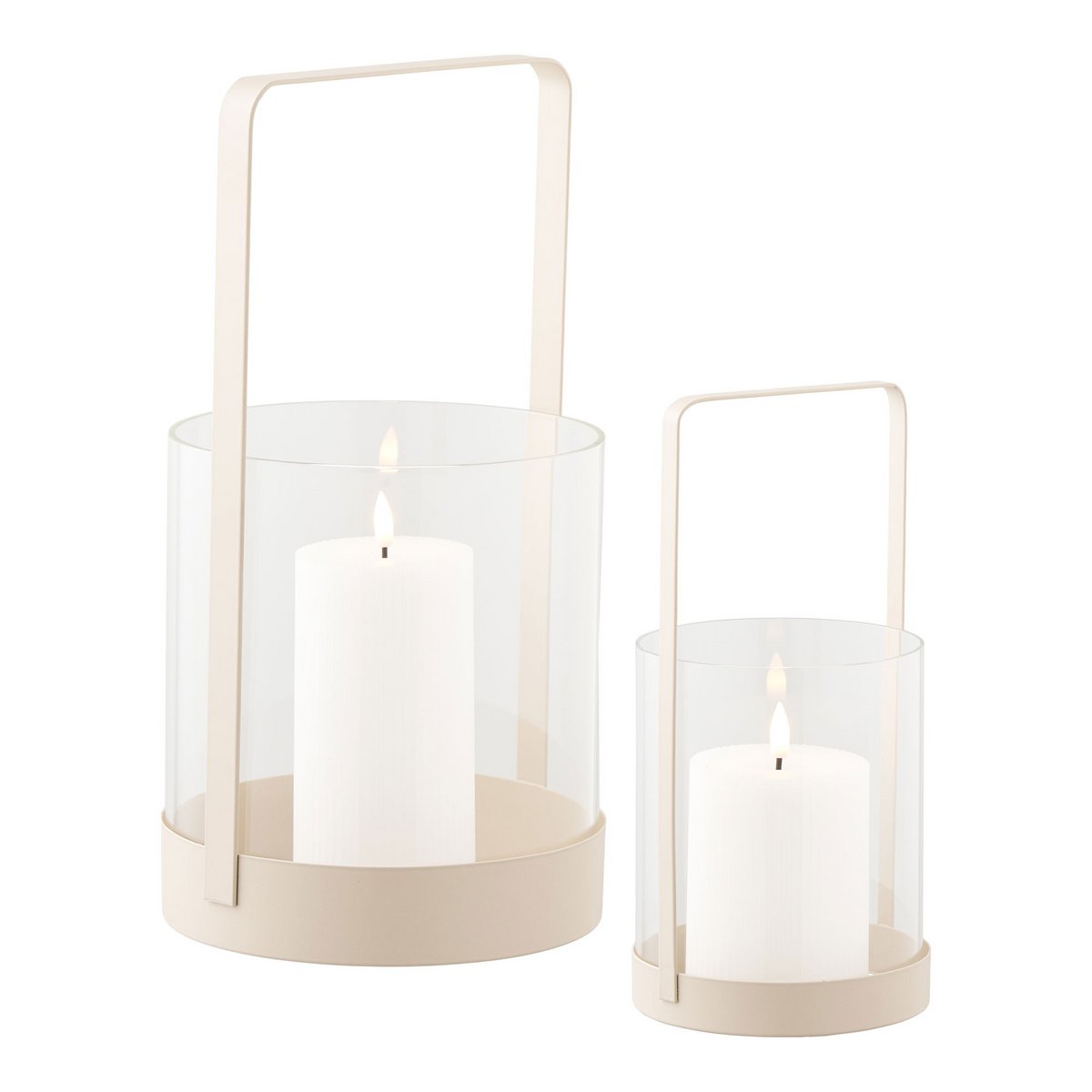 Bougeoirs Hurricane - Verre & Métal Beige, Lot de 2 (S+L)