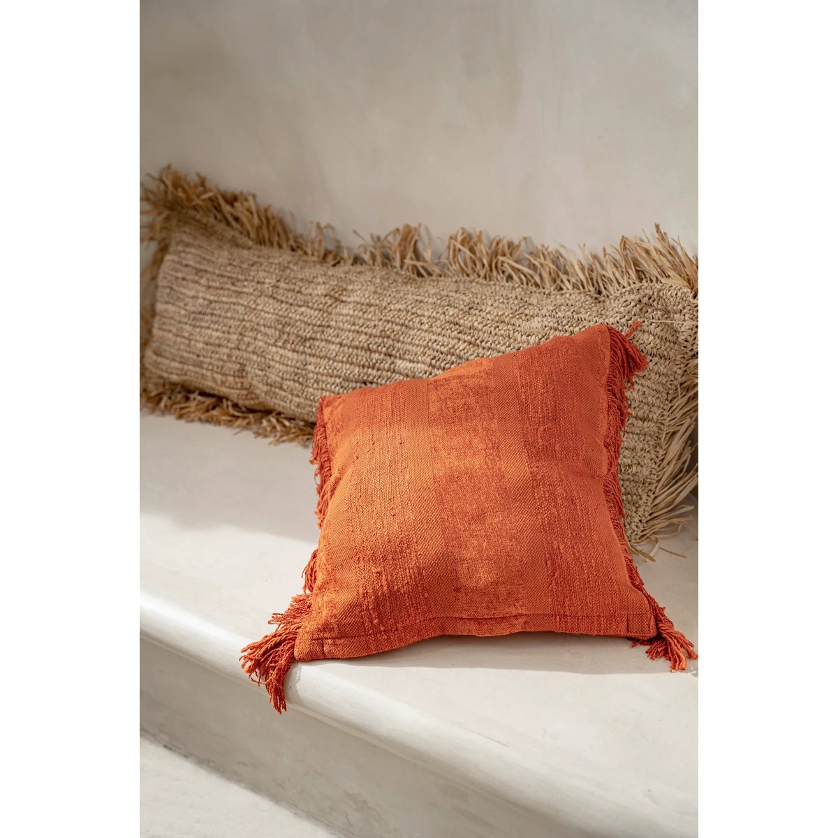 Housse de coussin traversin en raphia – Naturel – 35×100cm | Bazar Bizar