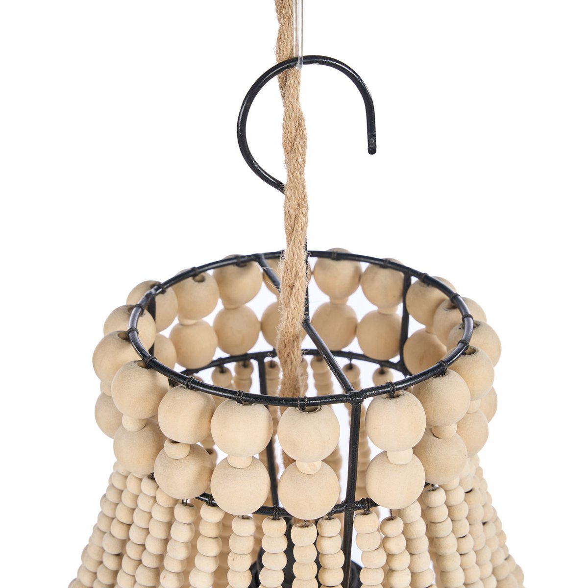 Lustre en perles de bois forme larme – Naturel – M | Bazar Bizar
