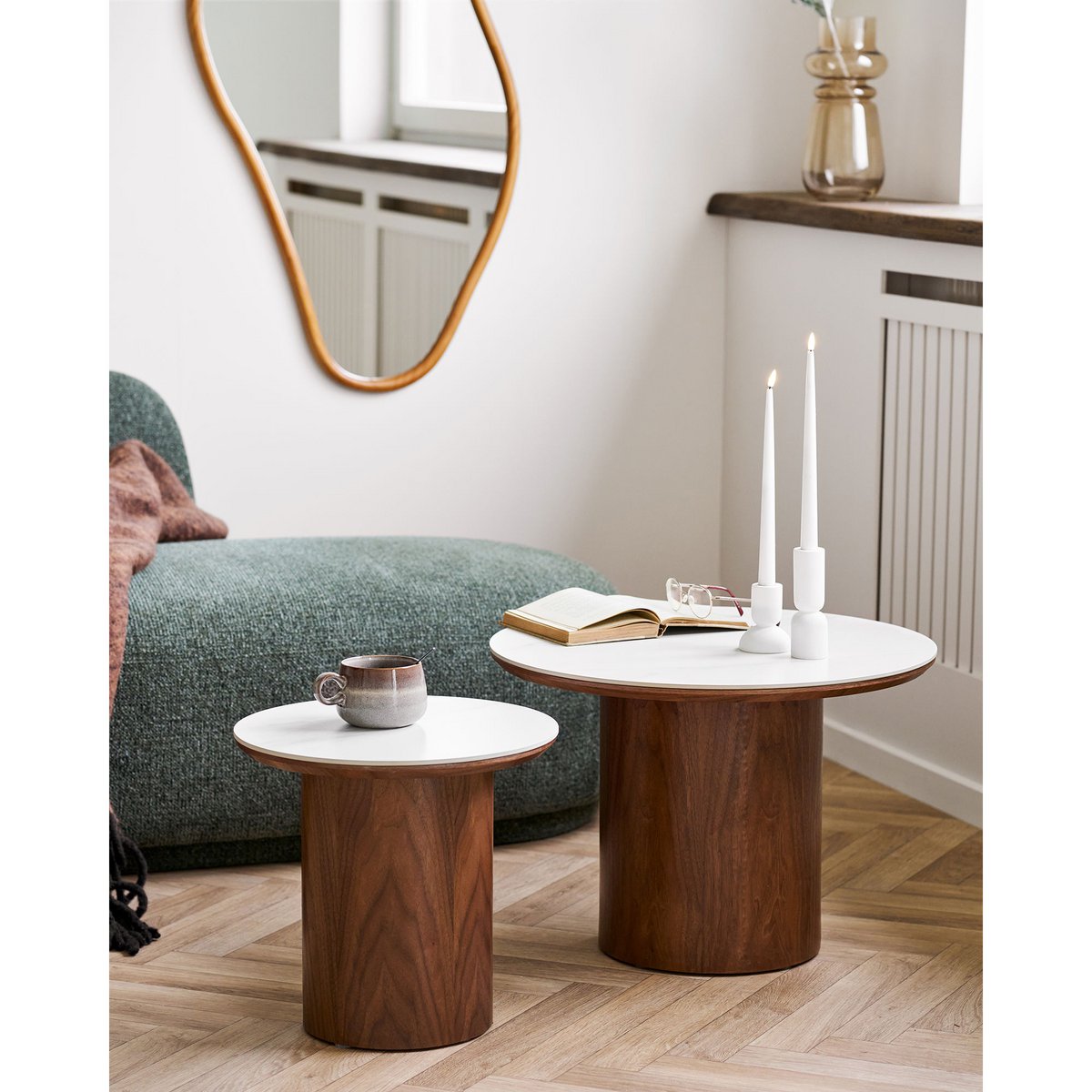 Table Basse Noli - Céramique & Frêne, Ø60x42 cm