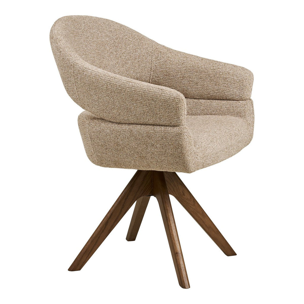 Chaise de Salle à Manger Dover - Tissu Sable Chiné & Pieds Chêne Brun Pivotants