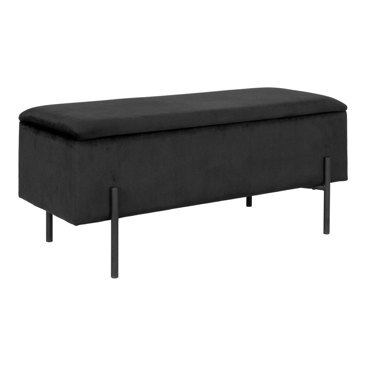 Banc coffre Watford – Velours noir & pieds métal noir