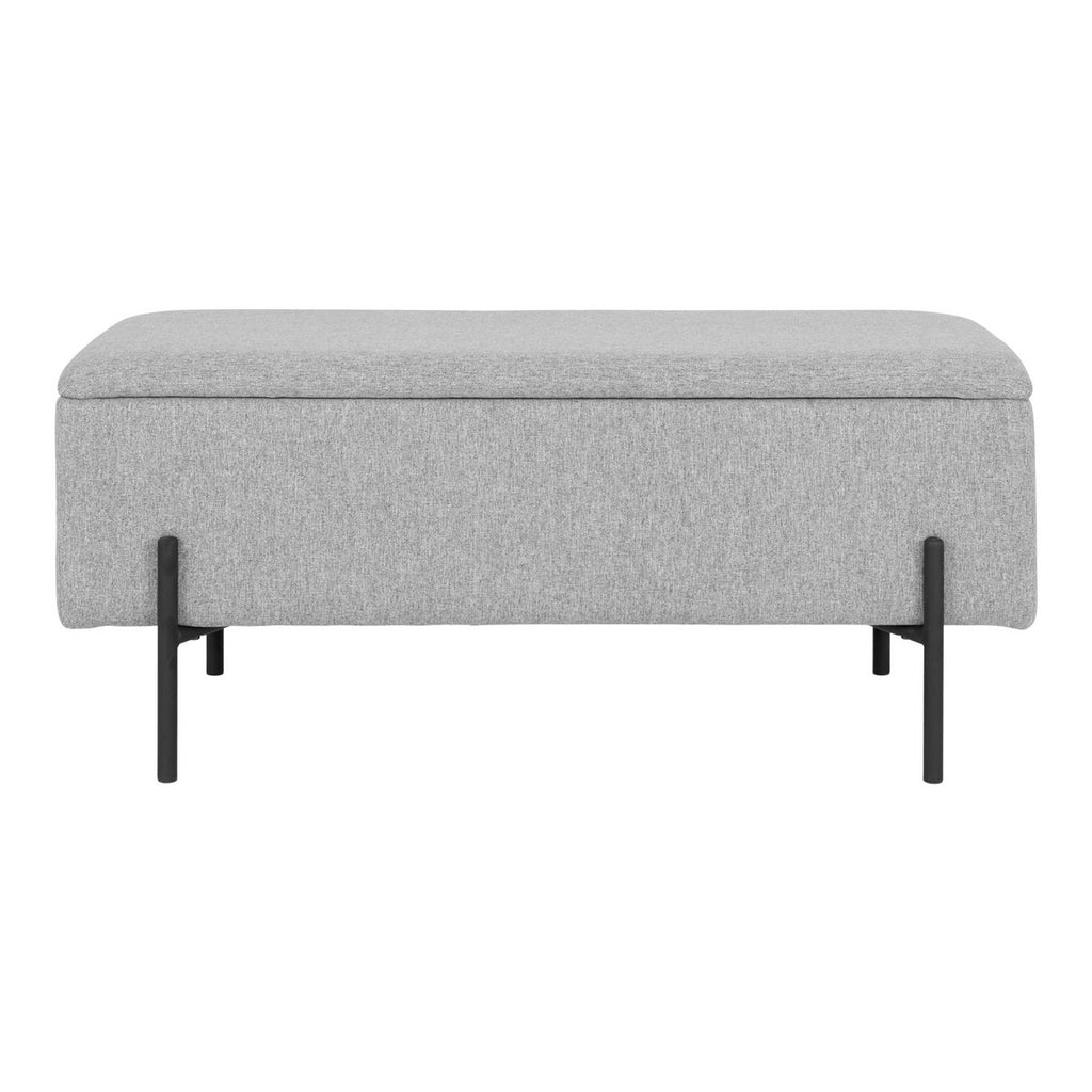 Banc coffre Watford – Polyester gris clair & pieds métal noir