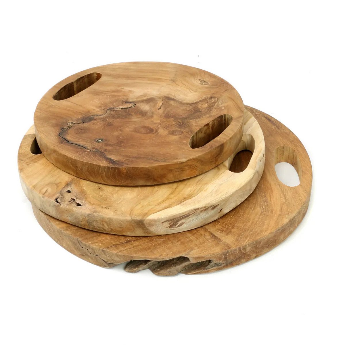 Plateau à bord naturel en teck massif – Naturel – M | Bazar Bizar