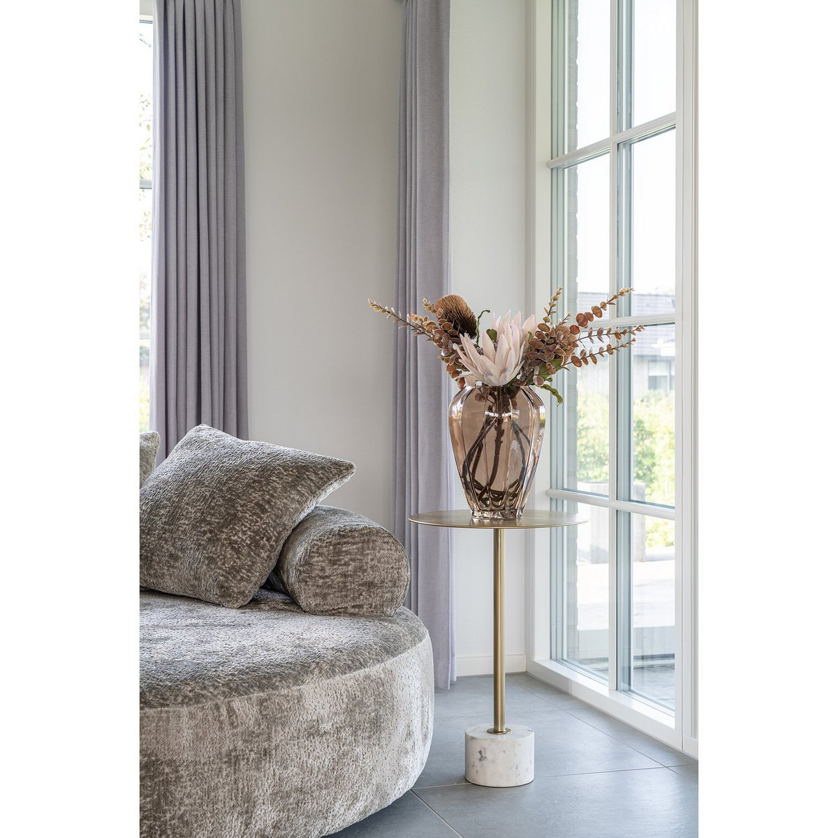 Table d’appoint Lecco – Laiton & Marbre, Ø41x58 cm