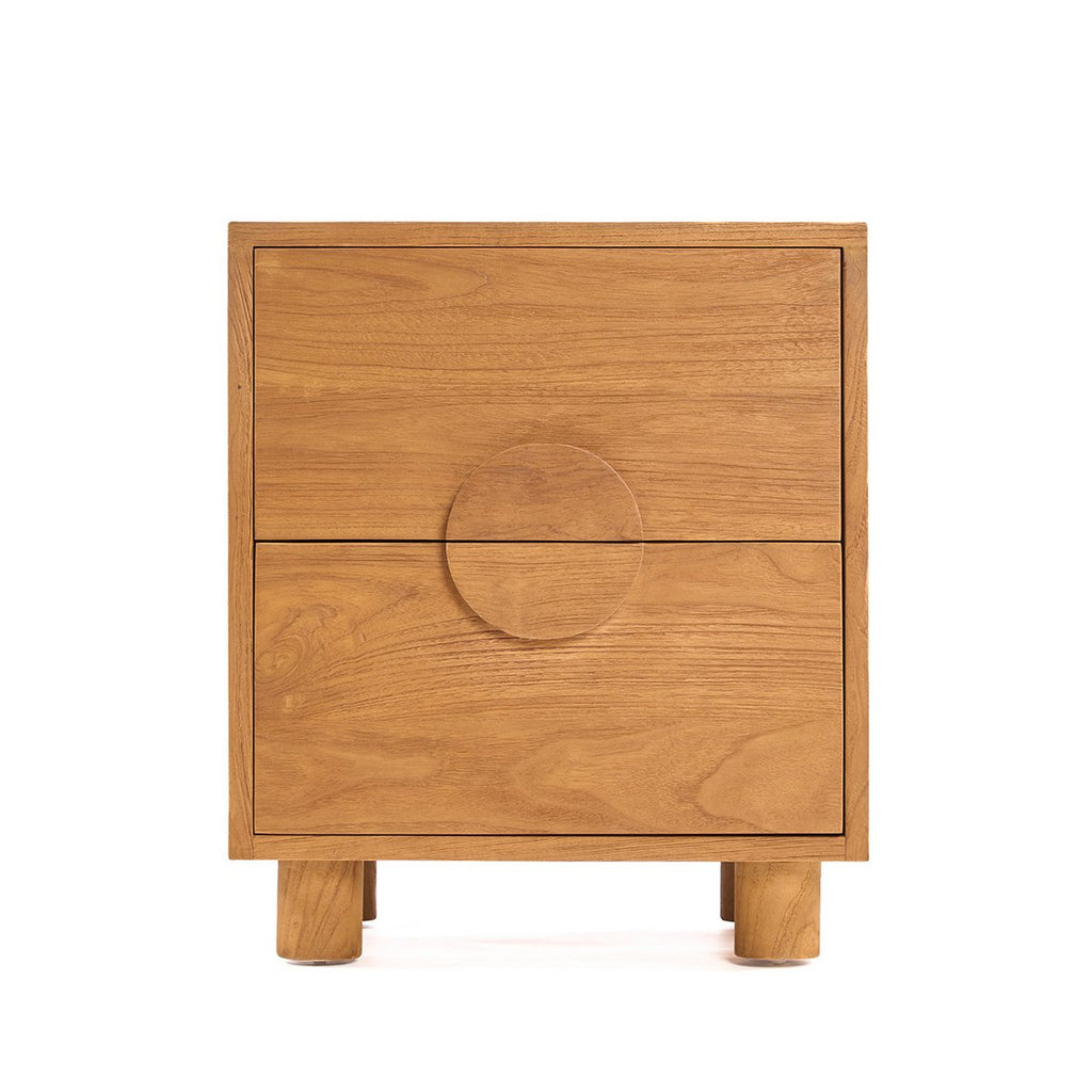 Table de nuit en teck massif Eclipse – Naturel – 2 tiroirs | Bazar Bizar