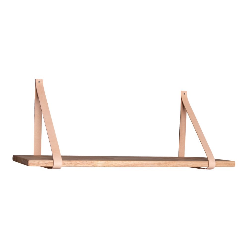 Étagère Murale Forno - Bois Huilé & Sangles Cuir Marron, 120x20 cm