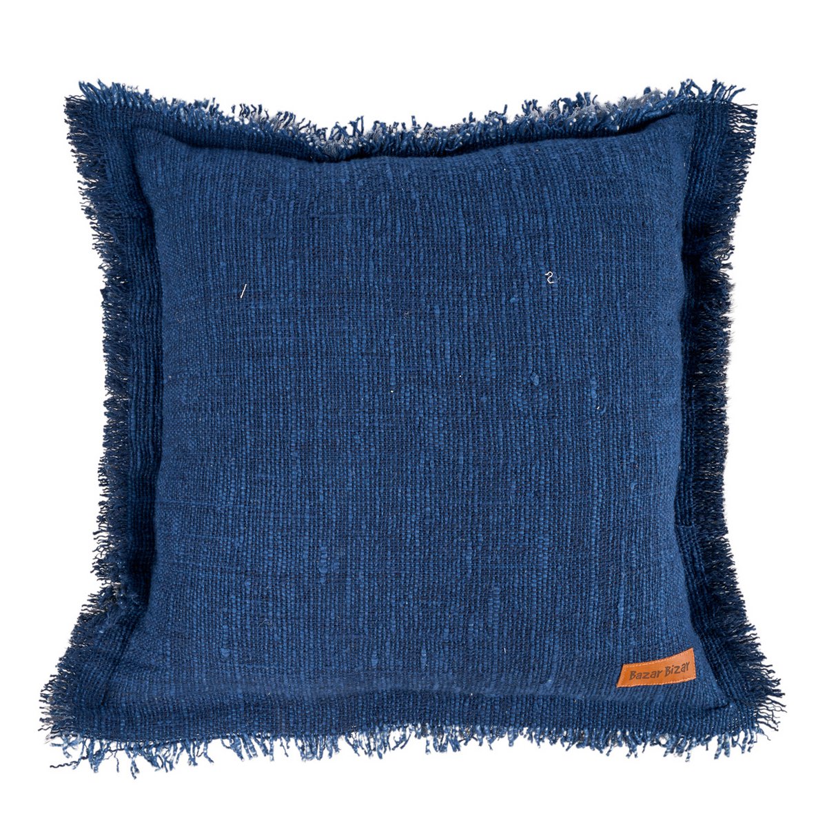 Housse de coussin à franges Azure Fringe – Bleu Indien – 50×50cm | Bazar Bizar