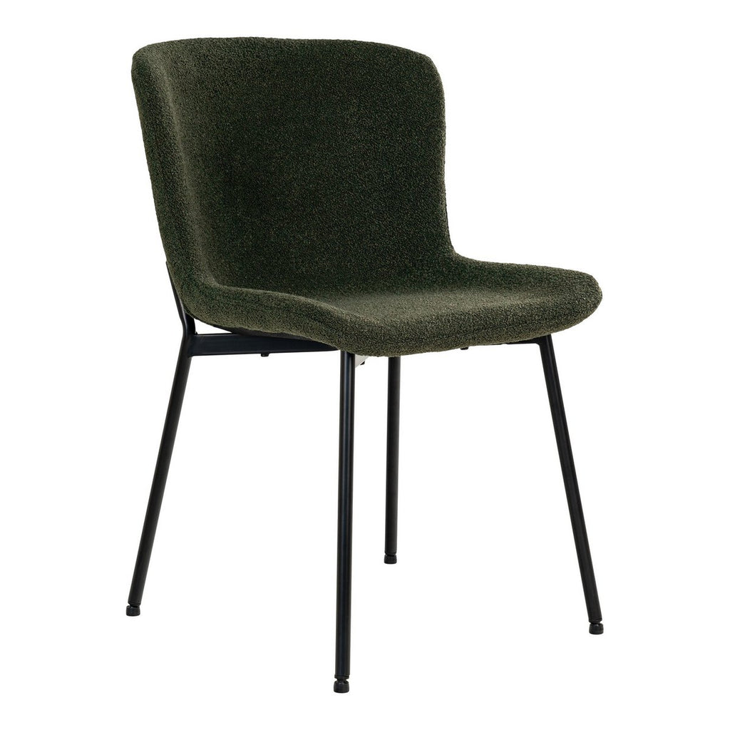 Chaise de salle à manger Maceda – Bouclé vert foncé & pieds noirs (lot de 2)