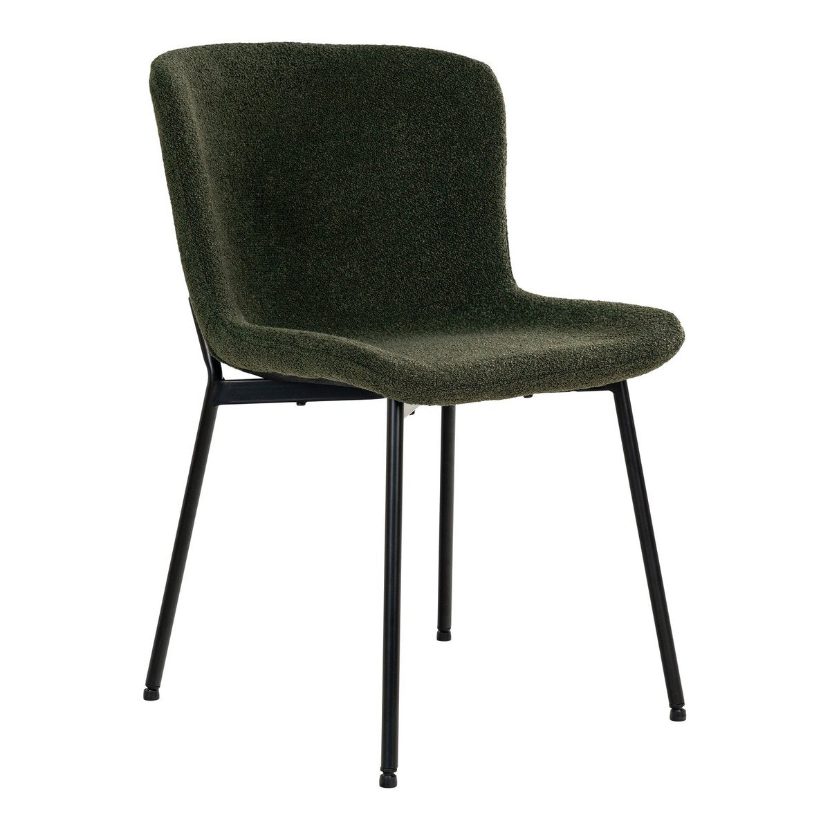 Chaise de salle à manger Maceda – Bouclé vert foncé & pieds noirs (lot de 2)