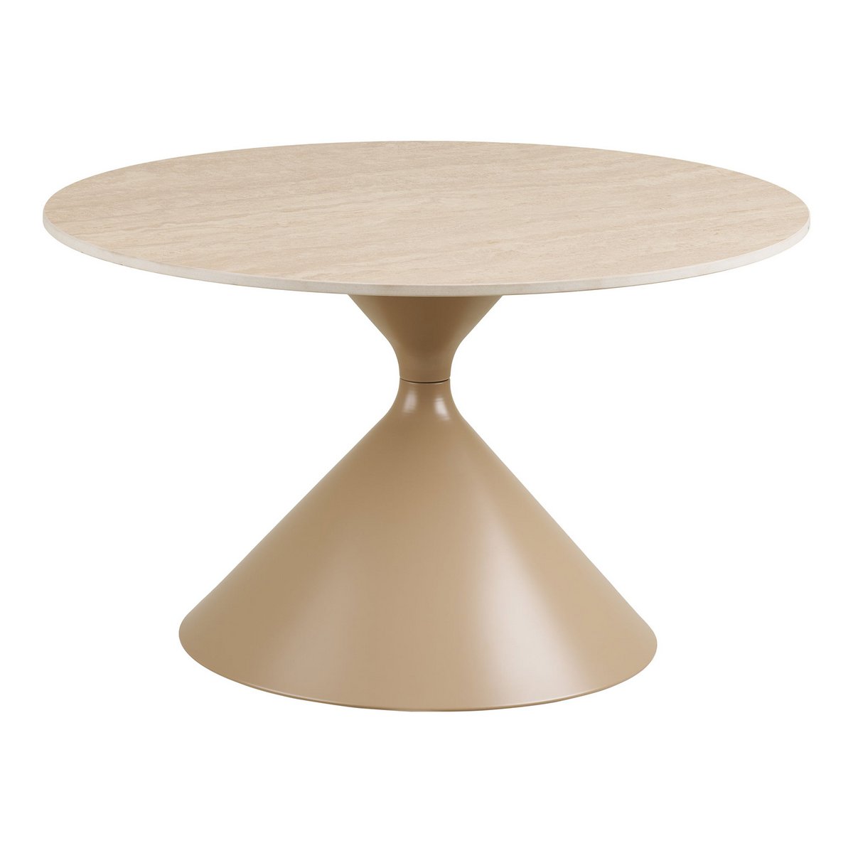 Table Basse Annecy - Céramique Travertin & Acier Sable, Ø70x41 cm