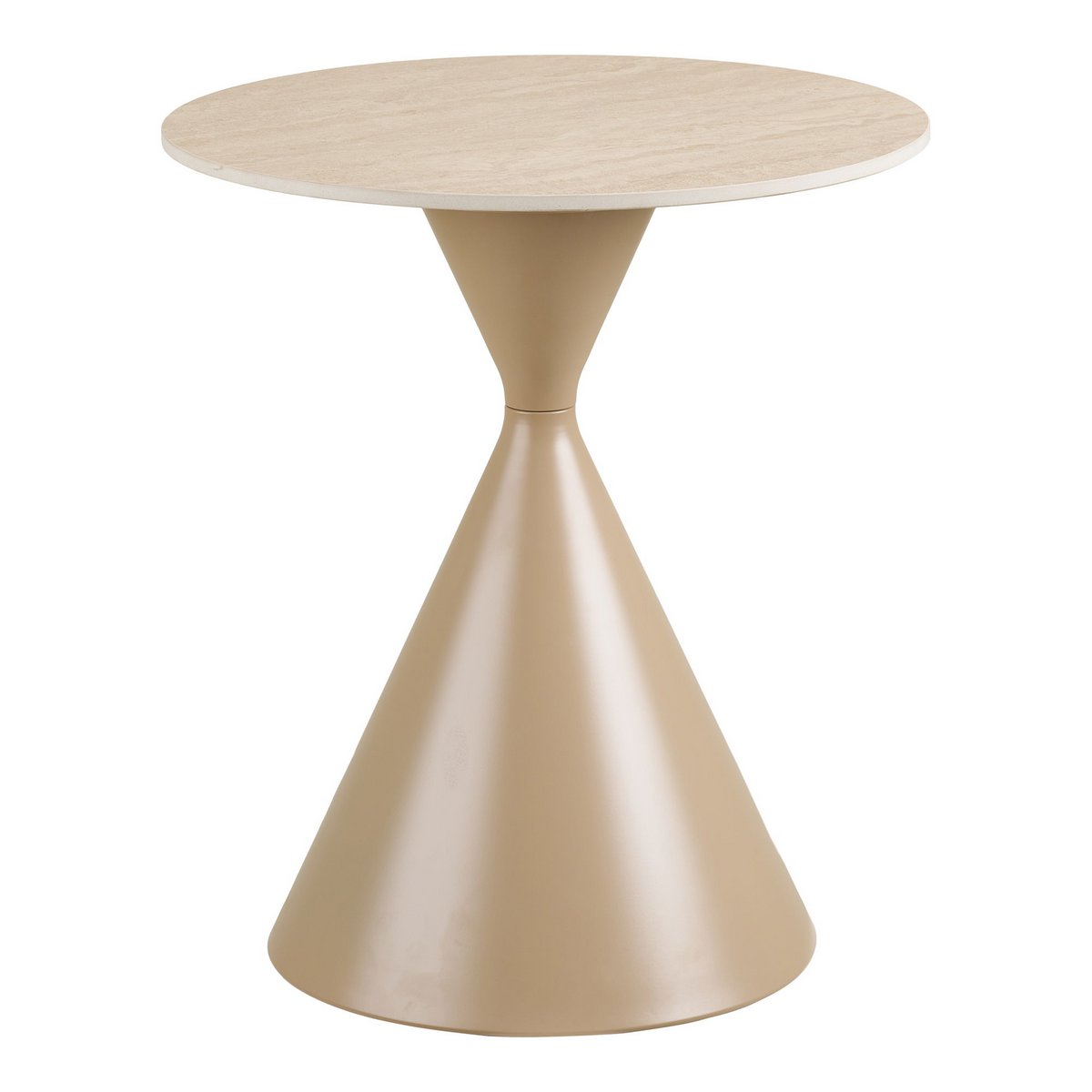 Table d'Appoint Annecy - Plateau Céramique Travertin & Pied Acier Sable, Ø50x56 cm