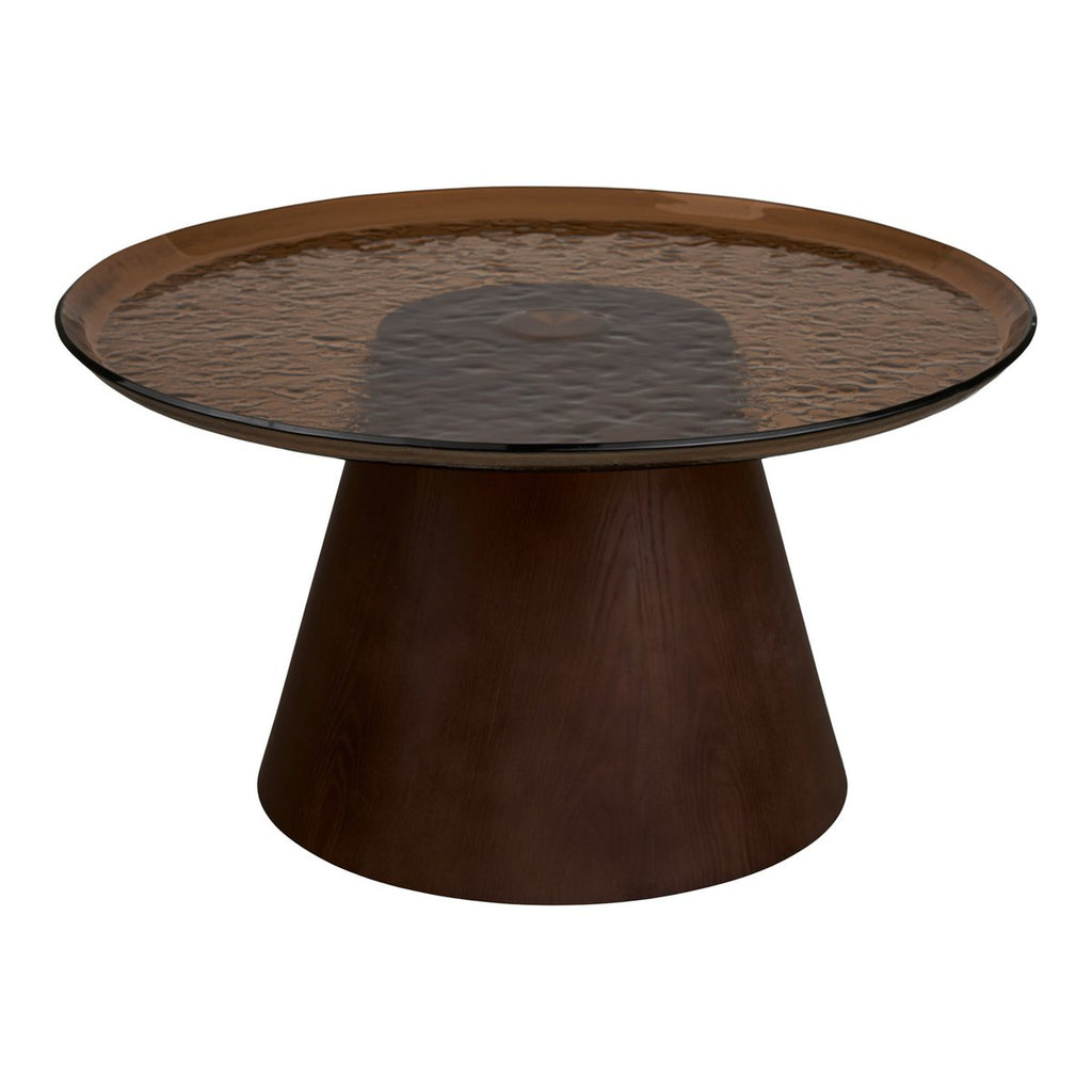 Table basse Orvieto marron en placage frêne et verre – Ø 80 × 42 cm