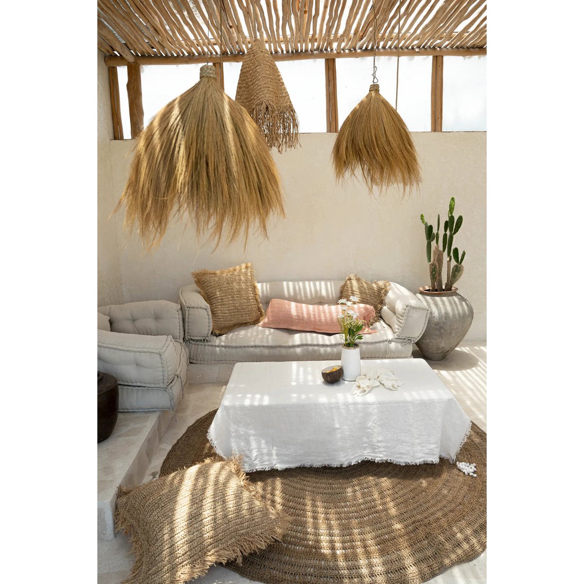 Housse de coussin en raphia – Naturel – 60×60cm | Bazar Bizar