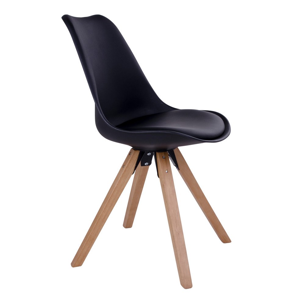 Chaise de salle à manger Bergen – Cuir PU noir & bois (lot de 2)
