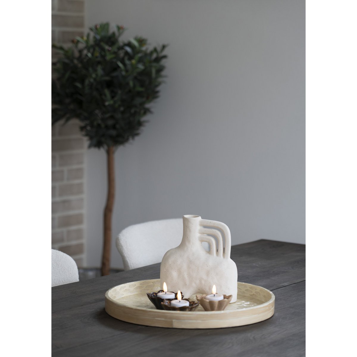 Plateau Carré Bambou et Nacre Capiz Beige 40 x 40 cm