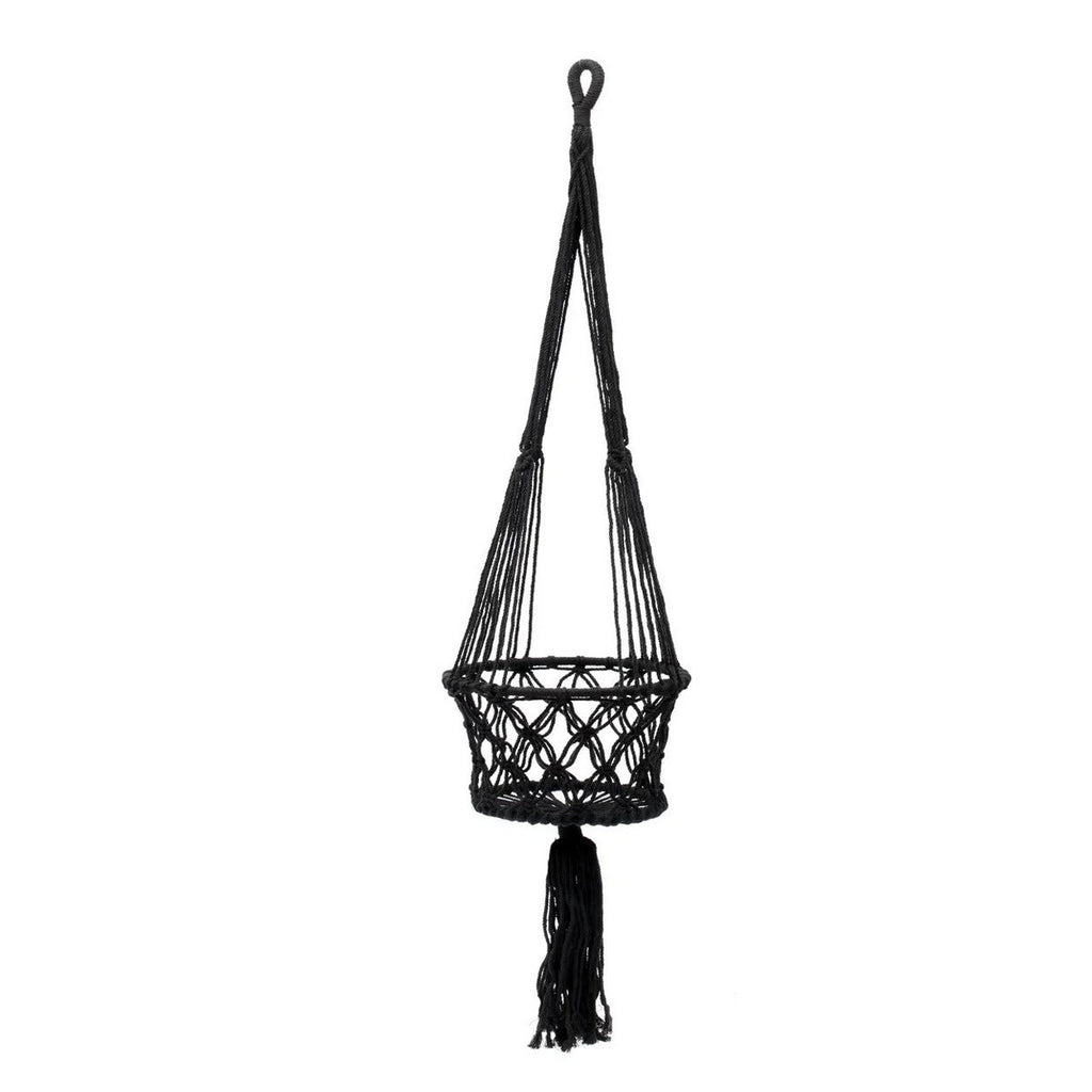 Support pour plantes en macramé coton – Noir – L | Bazar Bizar