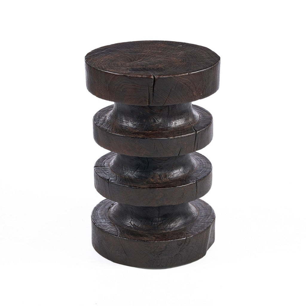 Table d’appoint Moka Rings en manguier massif finition noyer foncé 40 × 40 × 60 cm