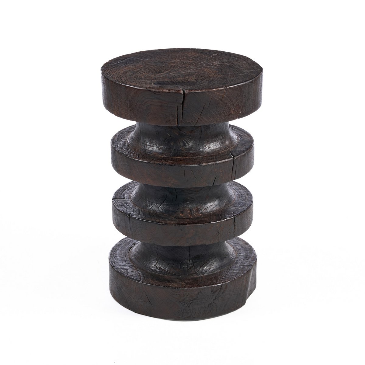 Table d’appoint Moka Rings en manguier massif finition noyer foncé 40 × 40 × 60 cm