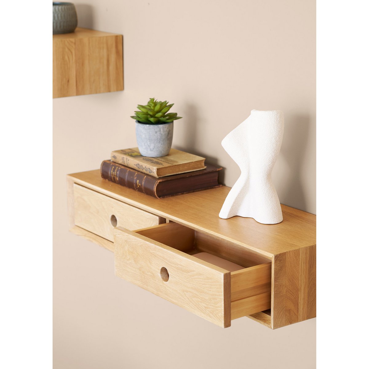 Commode murale Luzern en chêne laqué – 2 tiroirs – 80 × 25 × 15 cm
