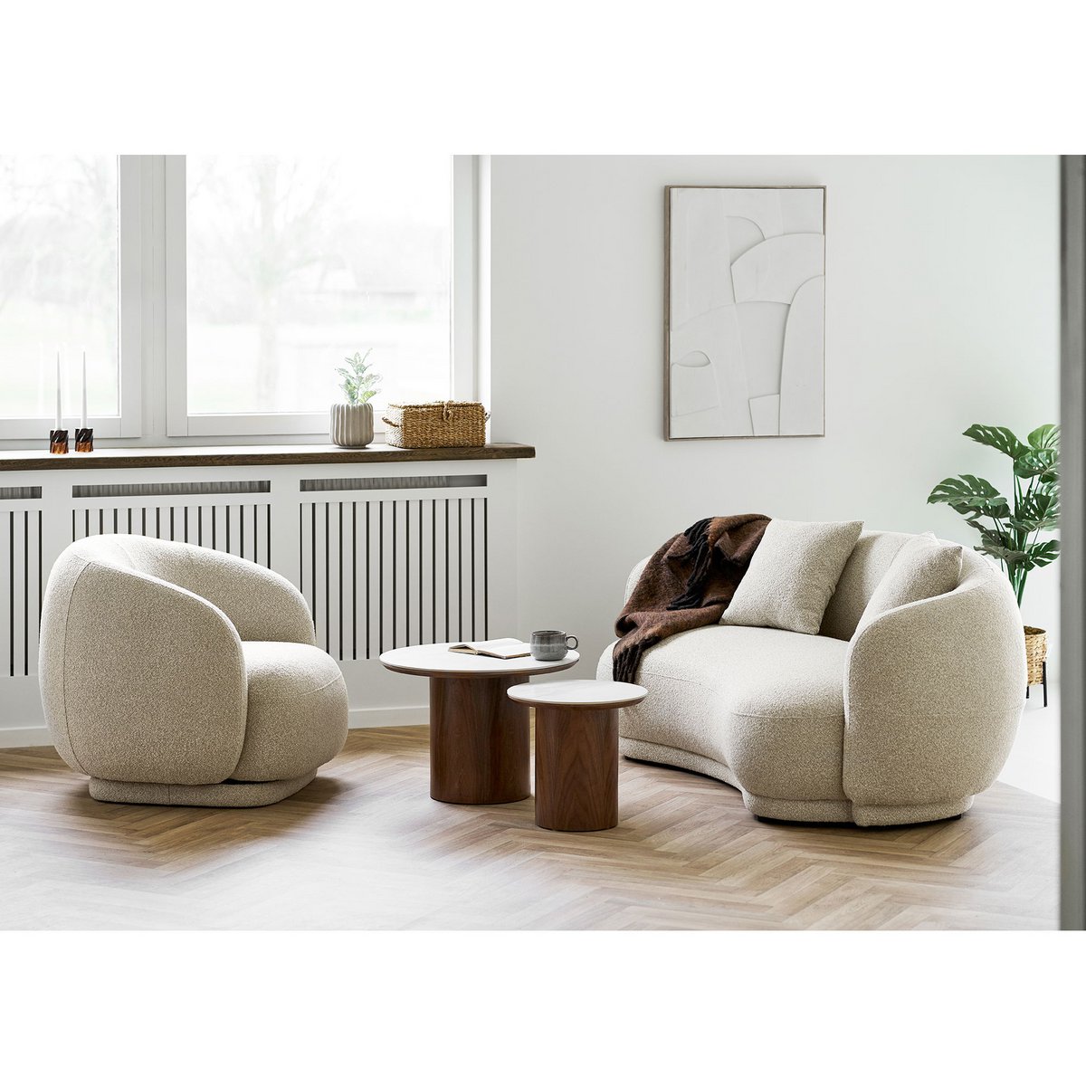 Table Basse Noli - Céramique & Frêne, Ø60x42 cm