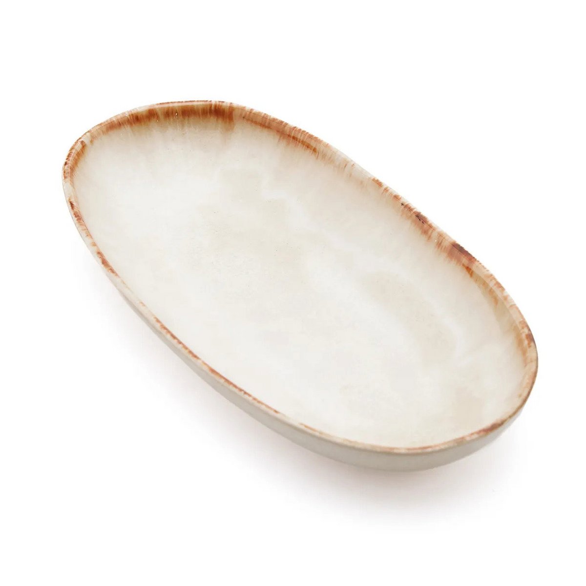 Plat ovale en grès Cascais – Blanc Or – M | Bazar Bizar