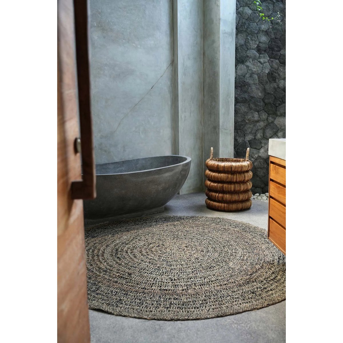 Tapis rond en jonc de mer Seagrass – Noir Naturel – Ø200cm | Bazar Bizar