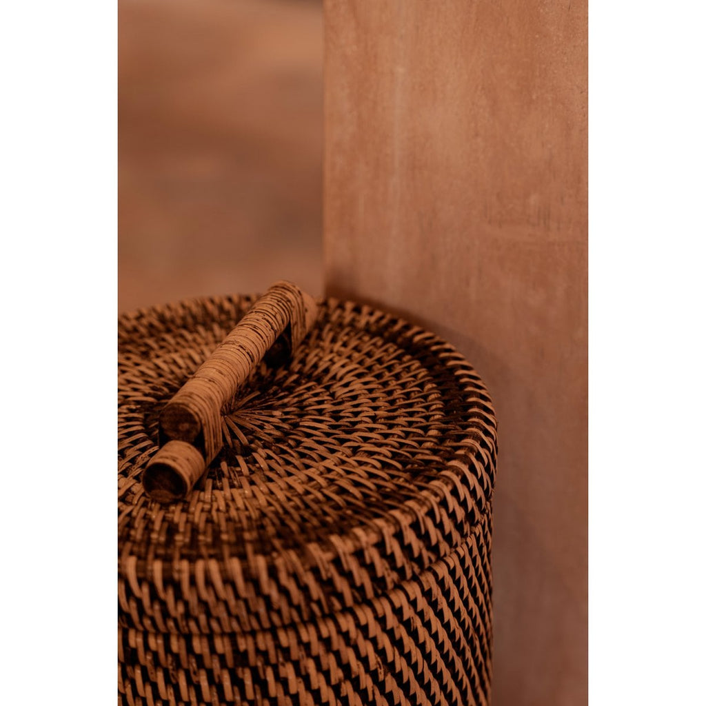Panier de rangement en rotin avec couvercle – Brun Naturel – Haut | Bazar Bizar