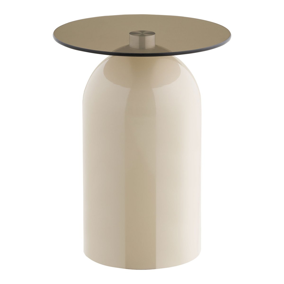 Table d'Appoint Ravello - Verre Trempé & Métal Gris/Beige, Ø40x52 cm
