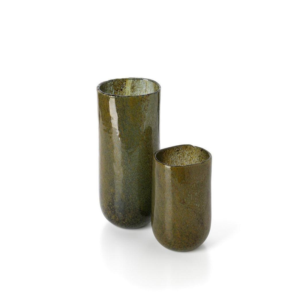 Vase Forest vert olive bas en verre – 22 cm