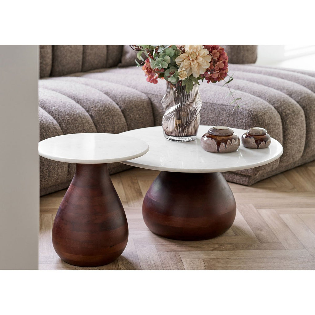 Table d'Appoint Heide - Manguier & Marbre, Ø40x41 cm