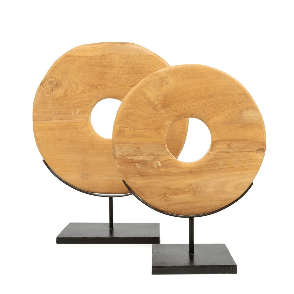 Sculpture disque en bois sur pied 60 cm