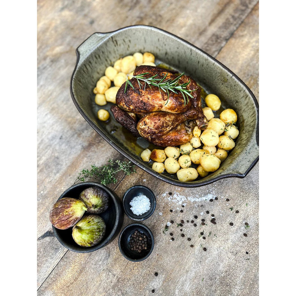 Plat de four en grès Comporta – Vert Glaçure Craquellée – L | Bazar Bizar