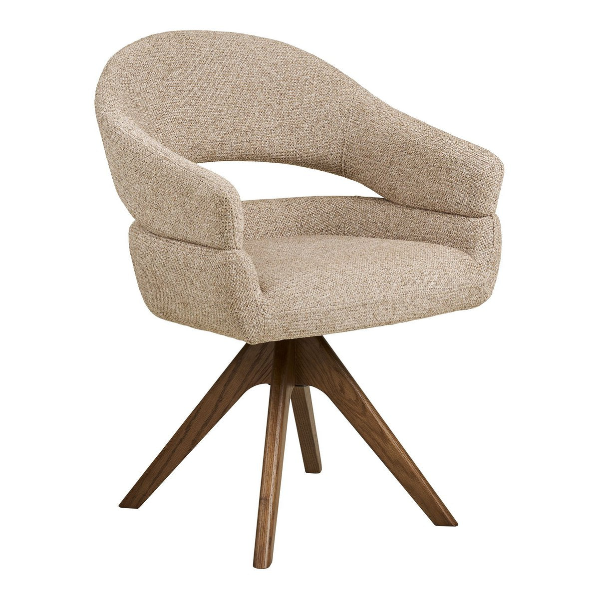 Chaise de Salle à Manger Dover - Tissu Sable Chiné & Pieds Chêne Brun Pivotants