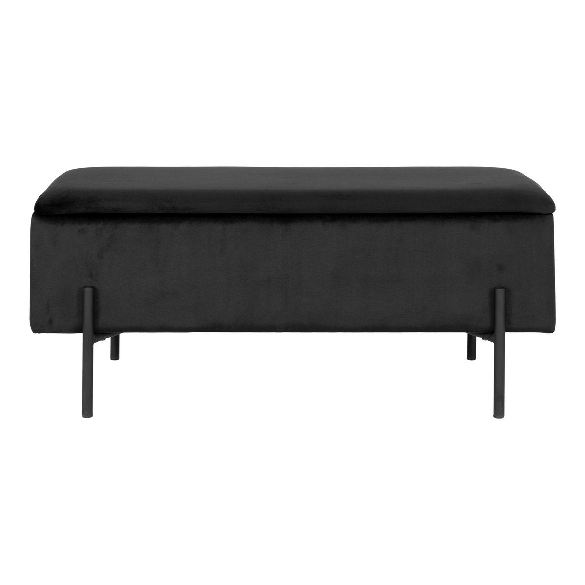 Banc coffre Watford – Velours noir & pieds métal noir