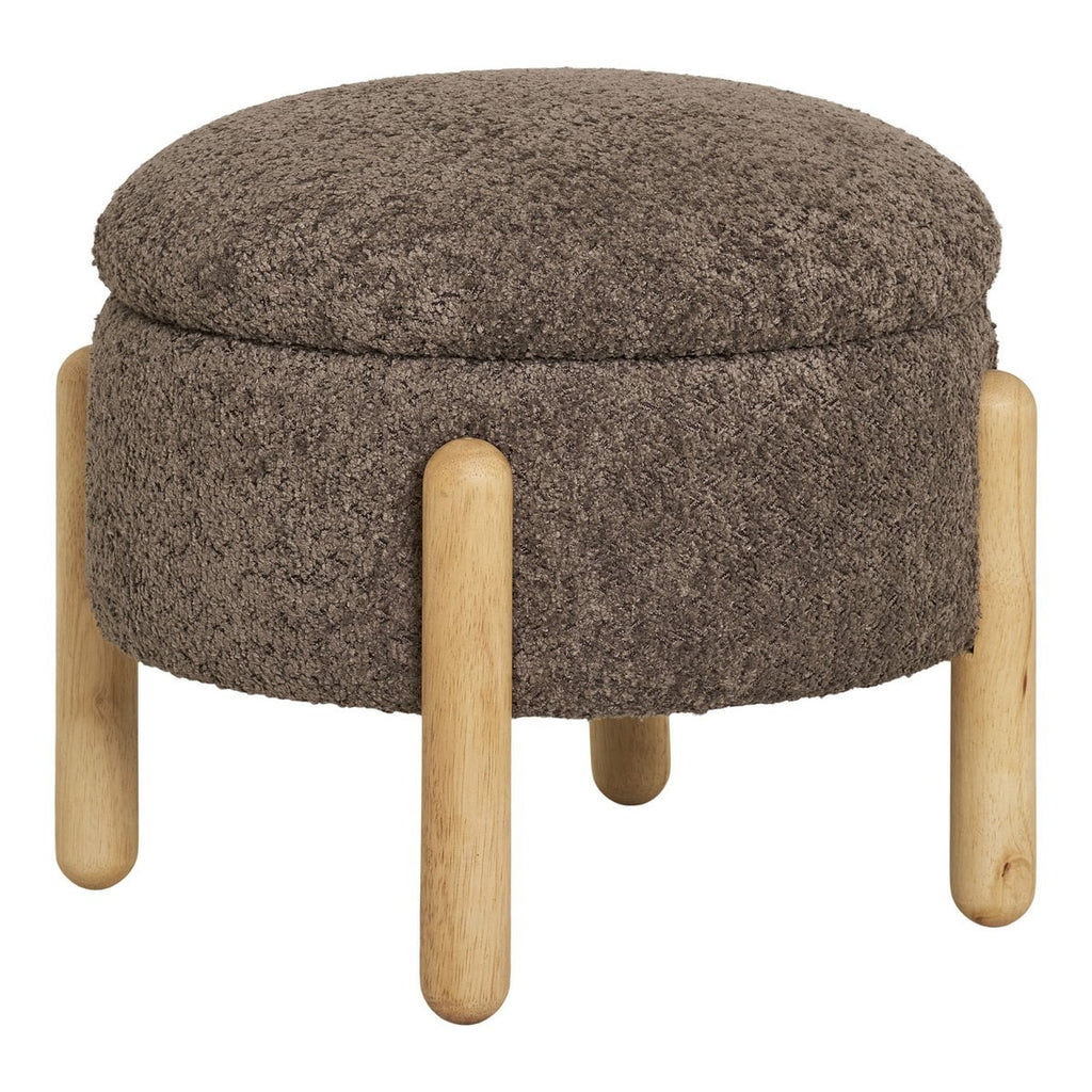 Pouf Médas avec Rangement - Bouclé Marron/Naturel, 45x45x36 cm