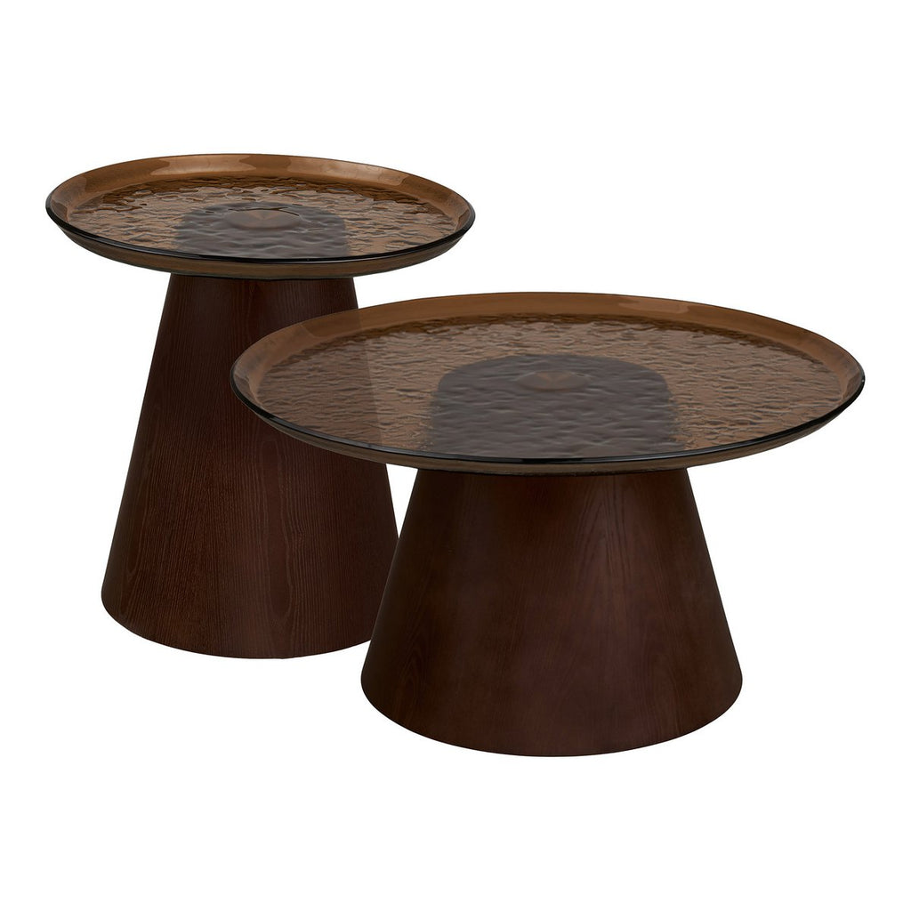 Table basse Orvieto marron en placage frêne et verre – Ø 80 × 42 cm