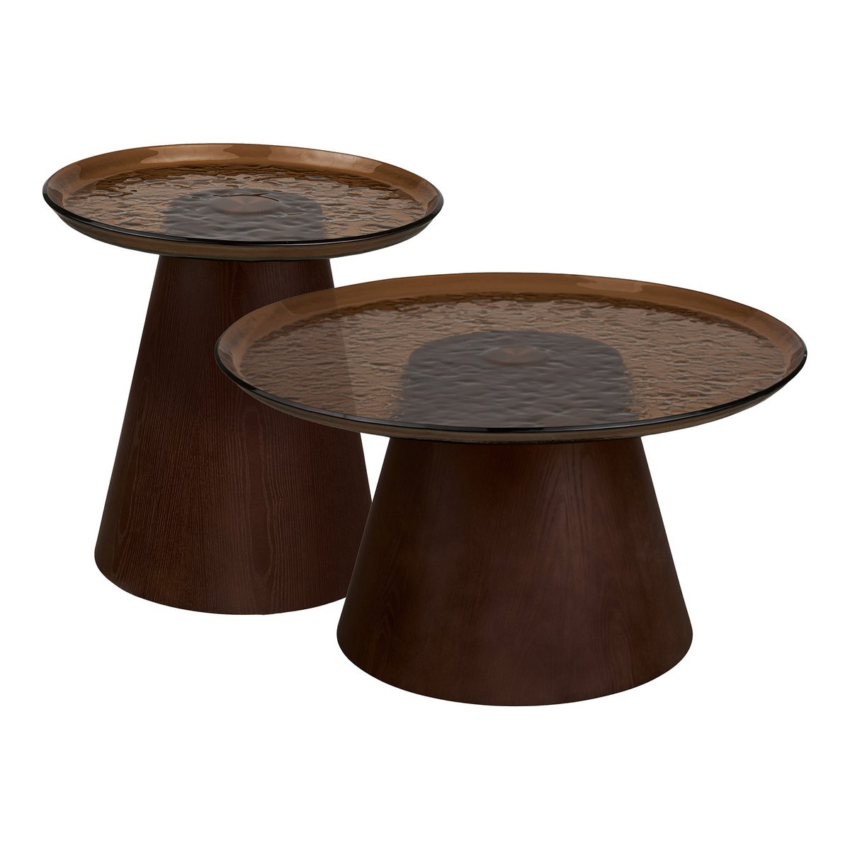 Table basse Orvieto marron en placage frêne et verre – Ø 80 × 42 cm